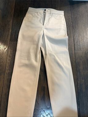 Express Cream Straight-Leg Faux Leather Trousers